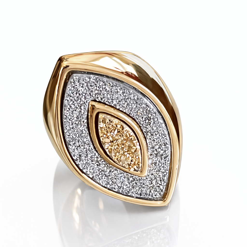 Natural Metallic & Gold Druse Ring – 18K Gold Plated