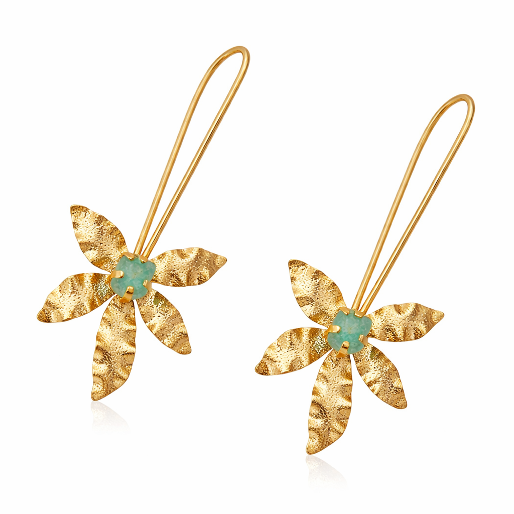Handmade Raw Emerald Earrings in 18k Gold Plated Bronze