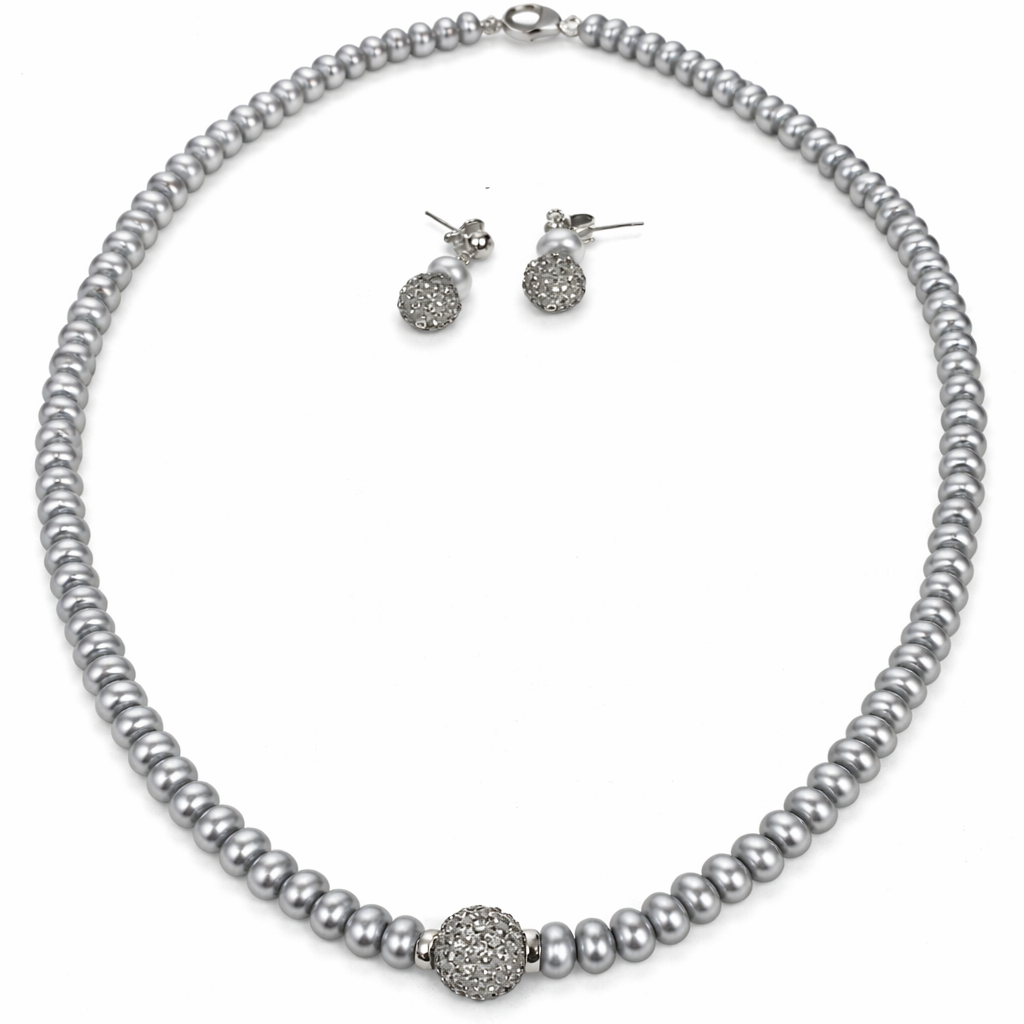 Cultured Freshwater Pearl Necklace & Earrings Set – Gray Pearls in 925 Sterling Silver