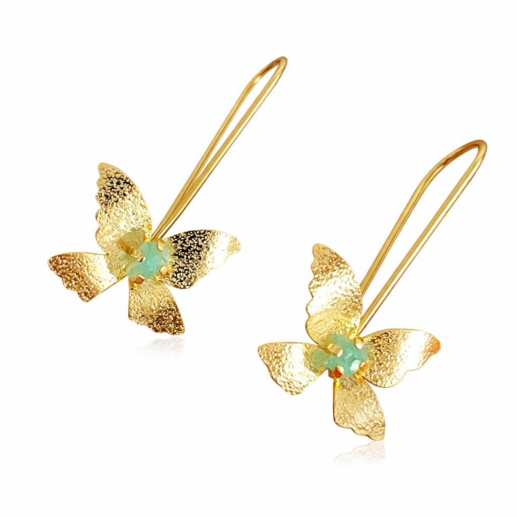 Handmade Raw Emerald Earrings in 18k Gold Plated Bronze