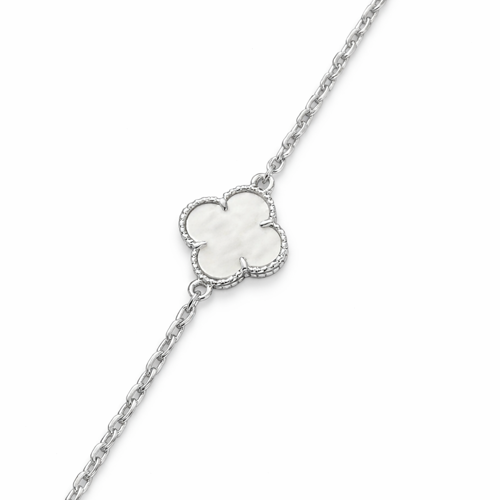 Sterling Silver Clover Bracelet with Mother-of-Pearl Accent
