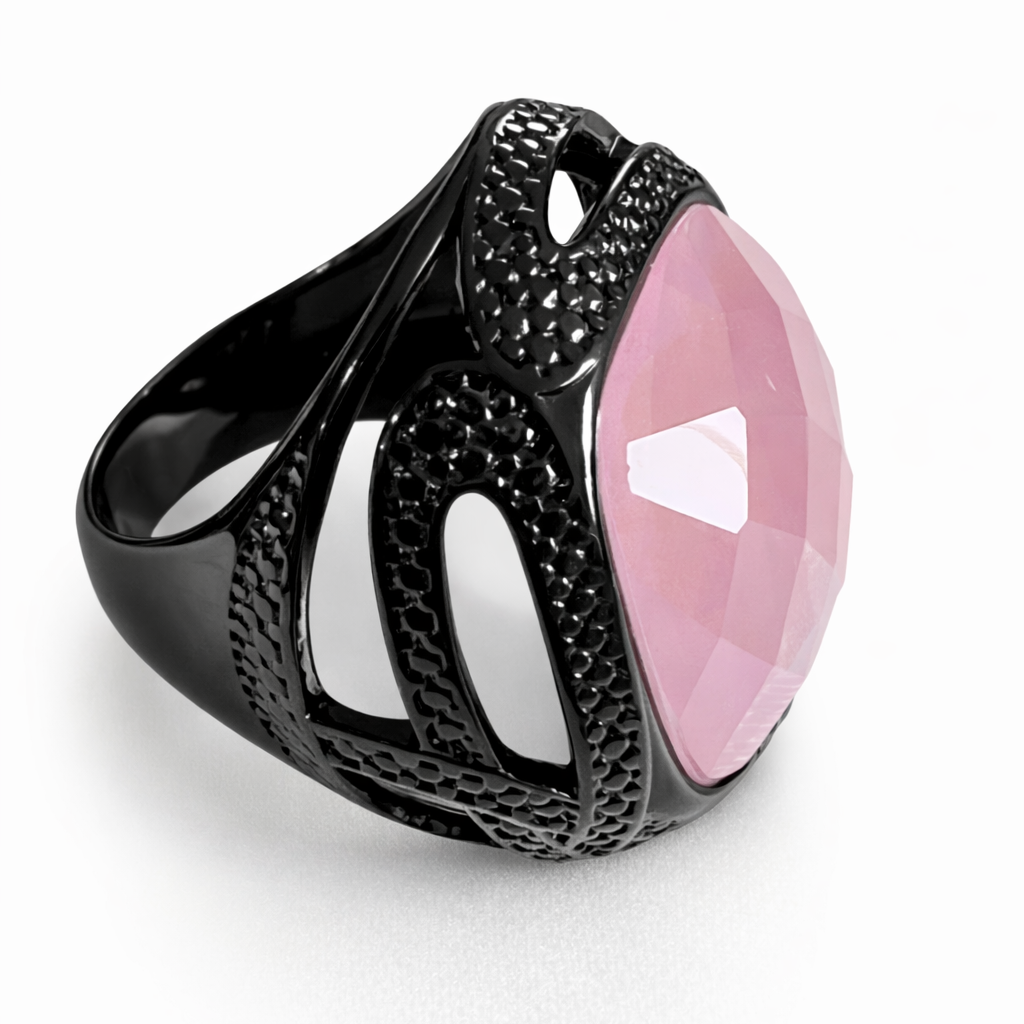 Midnight Blush Pink Quartz Ring – Black Rhodium Statement Ring