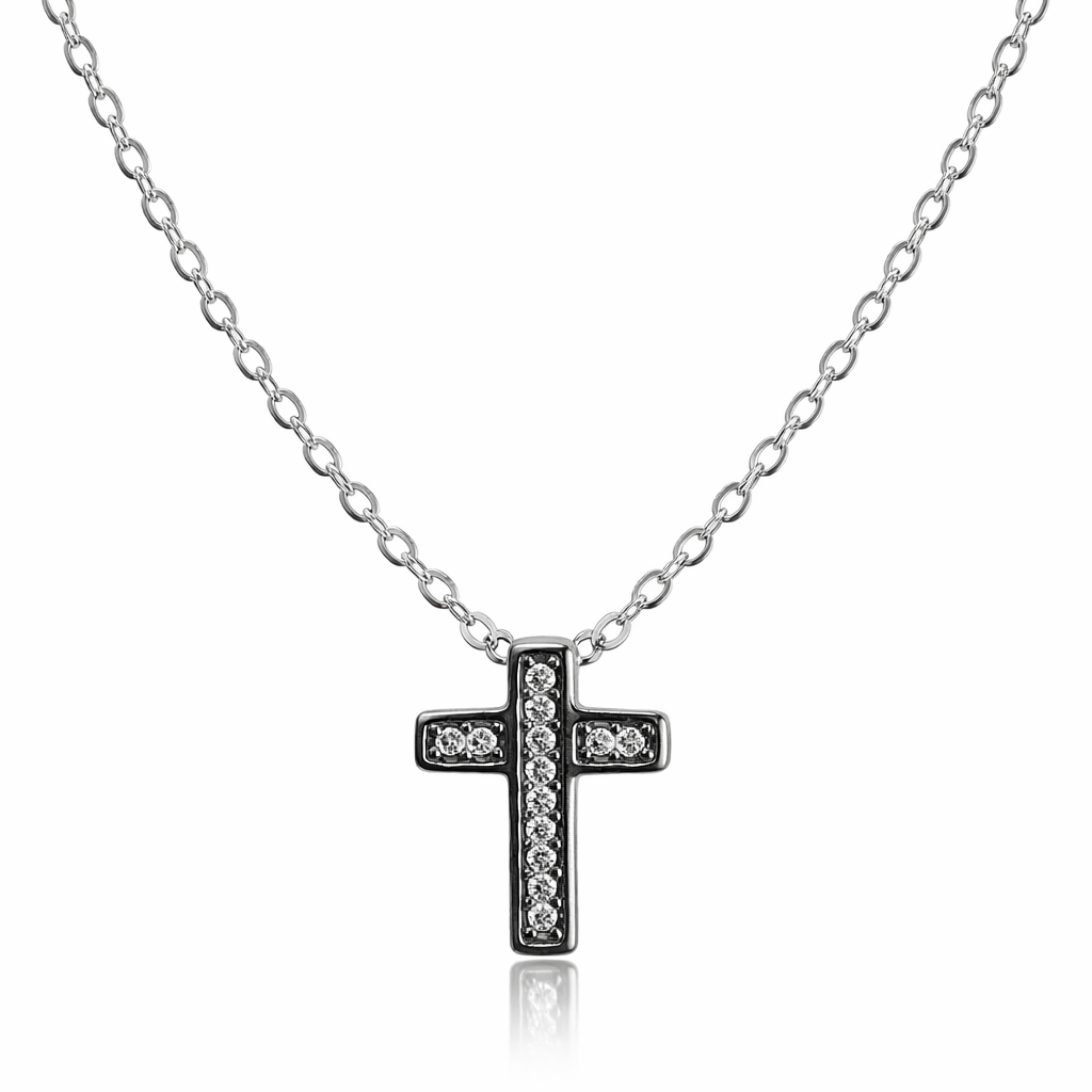 Sterling Silver 925 Cubic Zirconia Cross Necklace