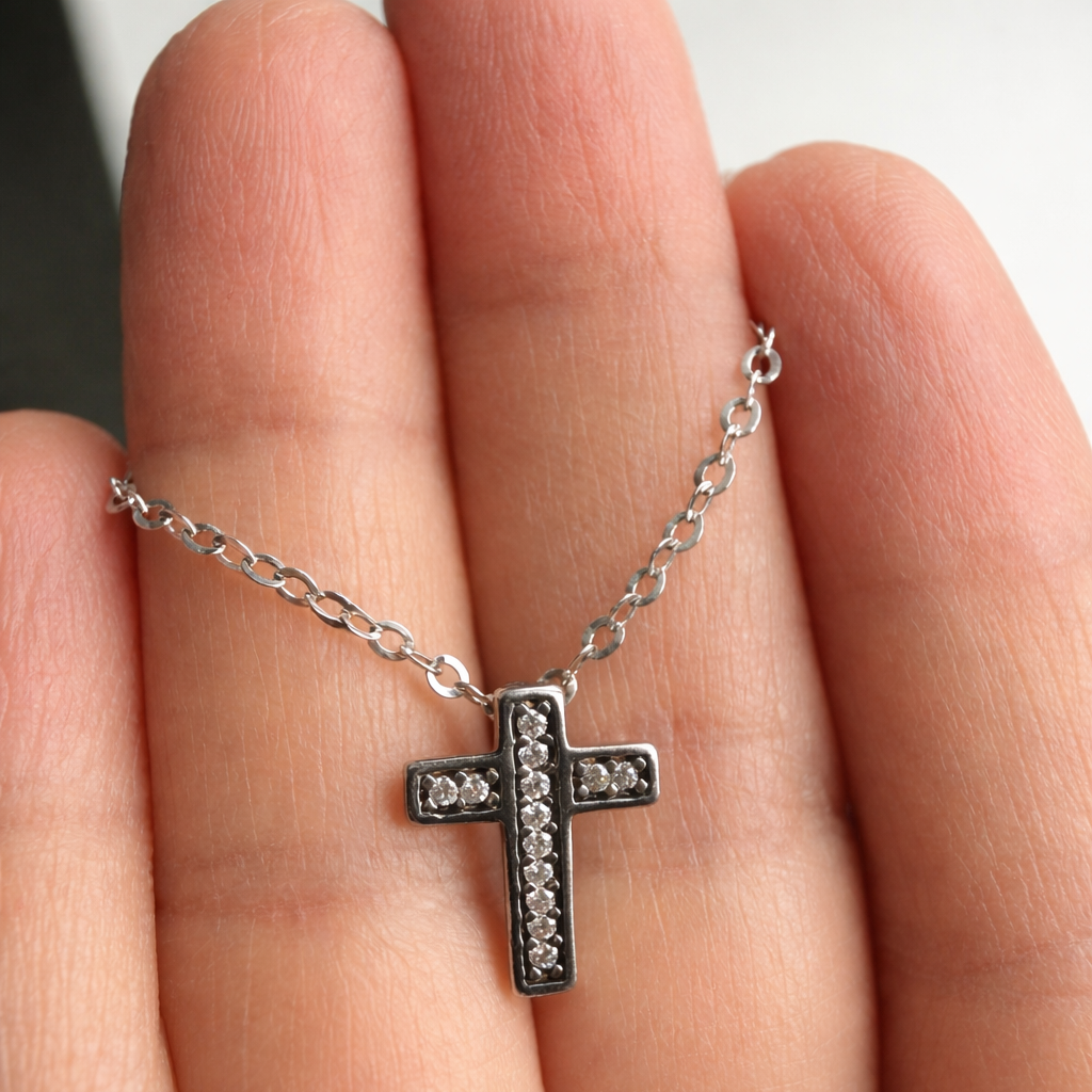 Sterling Silver 925 Cubic Zirconia Cross Necklace