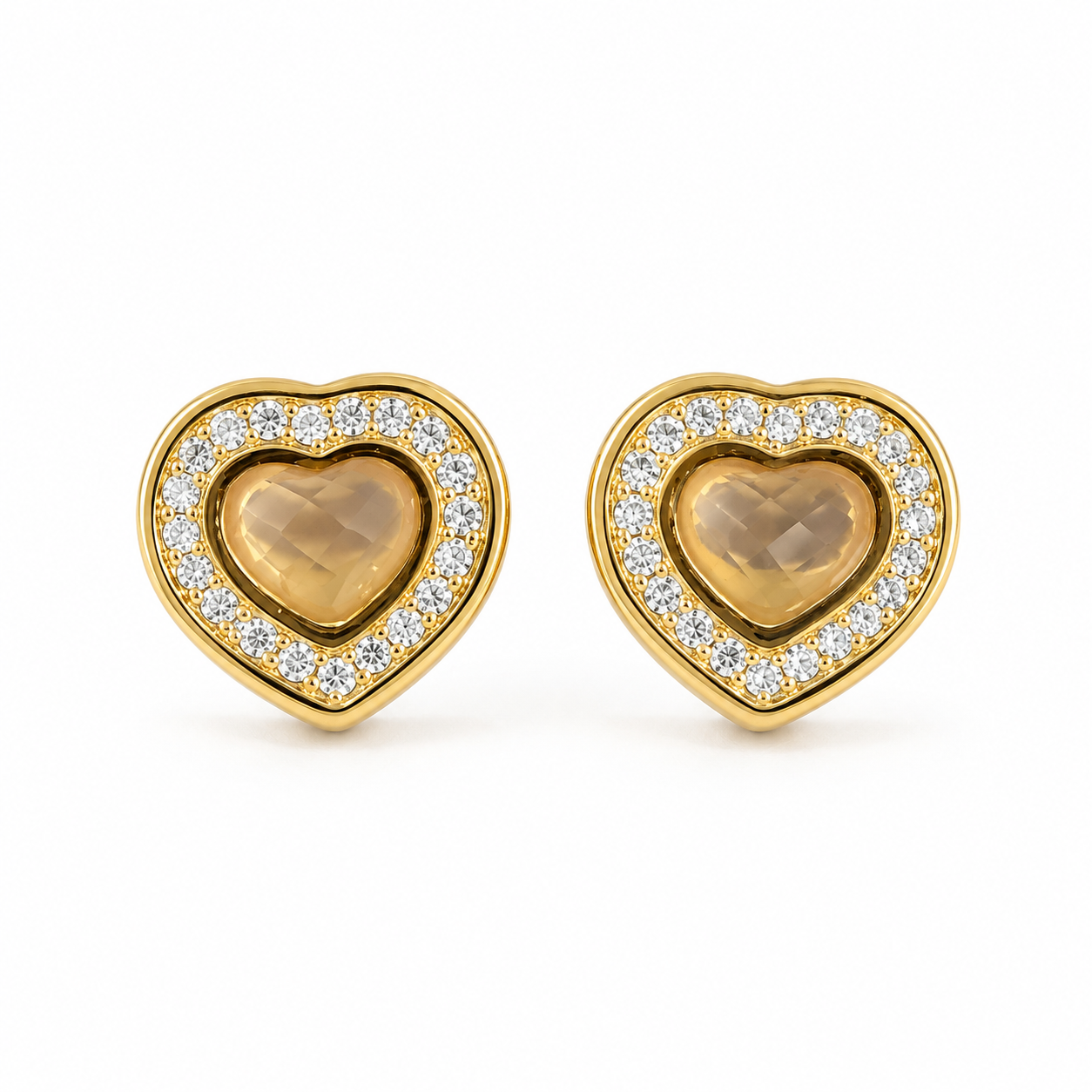 Rose Quartz Heart Stud Earrings – 18K Gold Plated