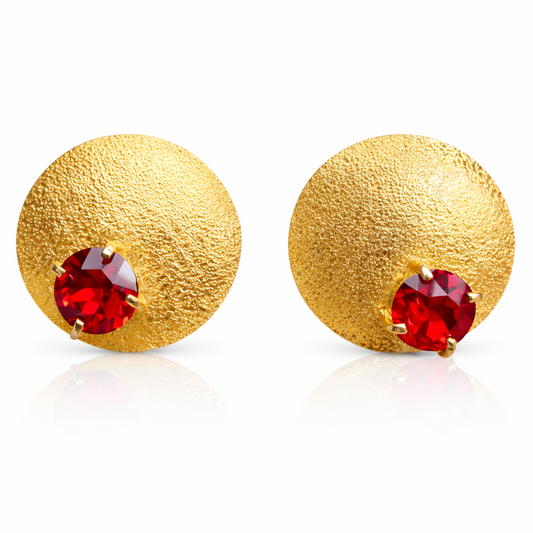 Handmade 18K Gold Plated Bronze Earrings with Red Crystal