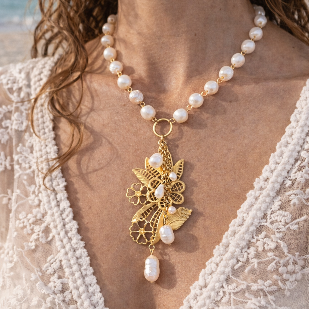 Handmade Natural Pearl Necklace – 24K Gold Plated
