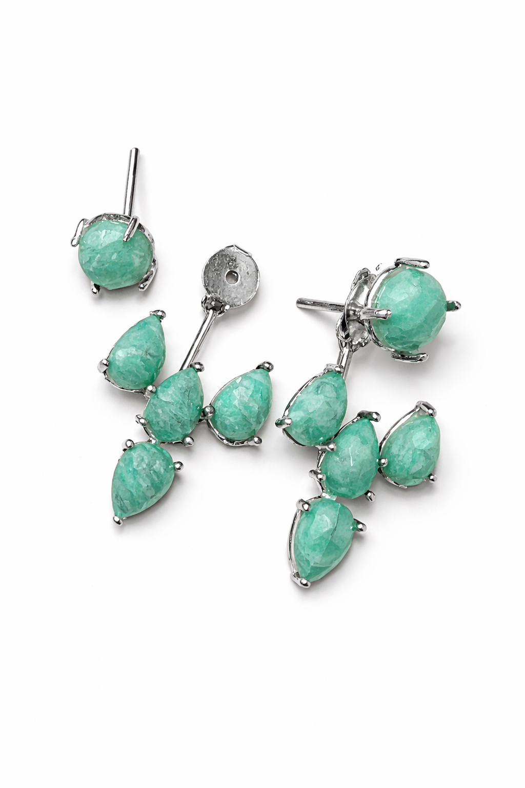 Natural Stone Ear Jacket Earrings – Silver Plated