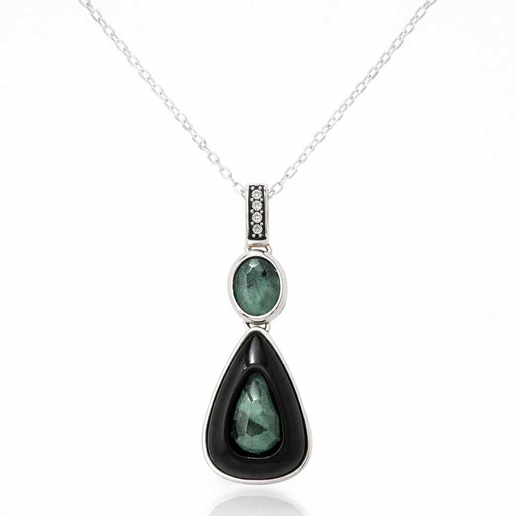 Onyx and Emerald Necklace – 925 Sterling Silver