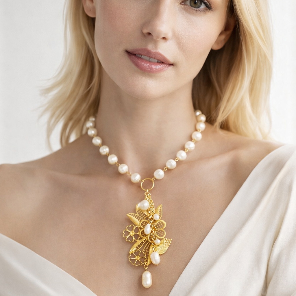 Handmade Natural Pearl Necklace – 24K Gold Plated