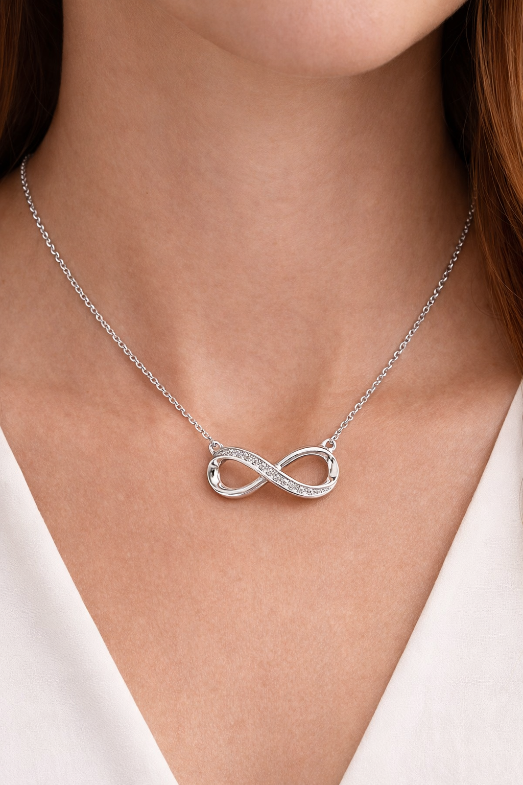 Sterling Silver Infinity Necklace – With Sparkling Accents