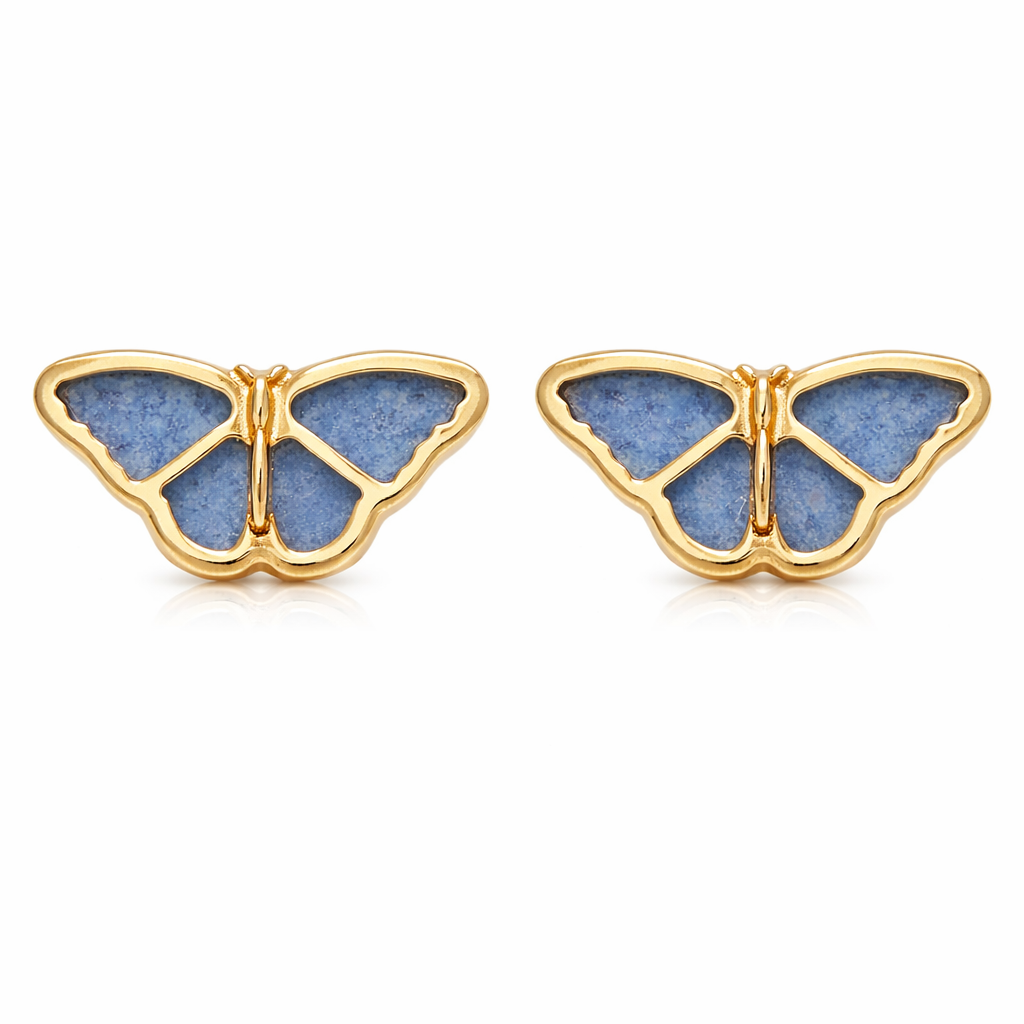 Natural Blue Quartz Butterfly Earrings – 18K Gold Plated Studs