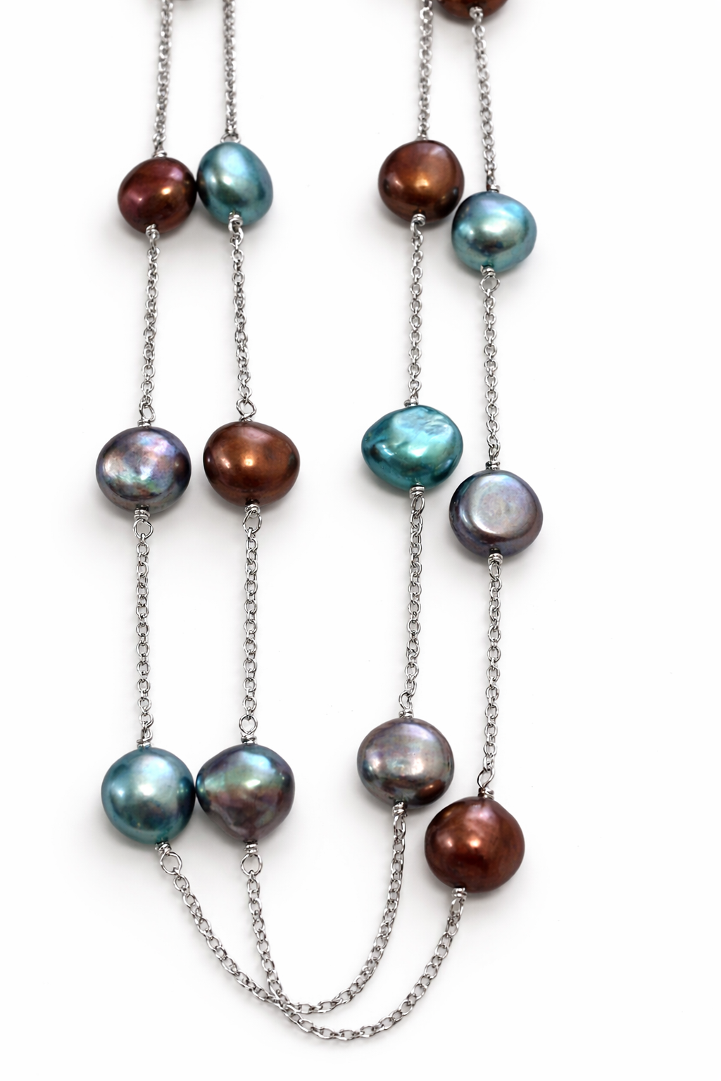 Dyed Freshwater Pearl Long Station Necklace – Rhodium-Plated Sterling Silver