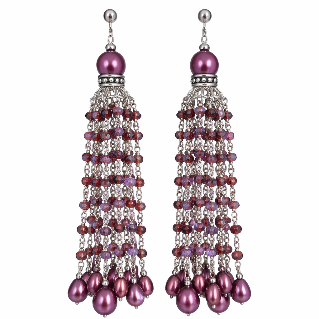 925 Sterling Silver Blue Freshwater Cultured Pearl & Mixed Gemstone Dangle Earrings