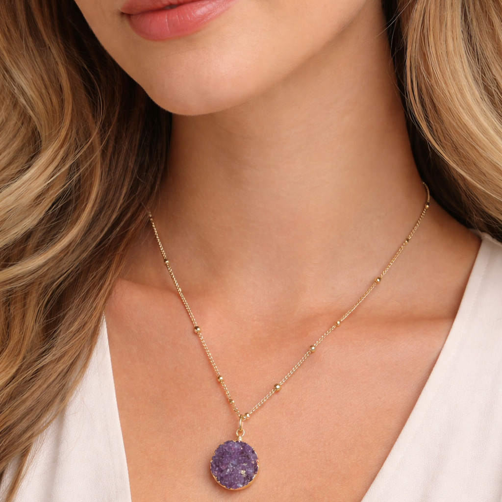 Natural Amethyst Druzy Necklace