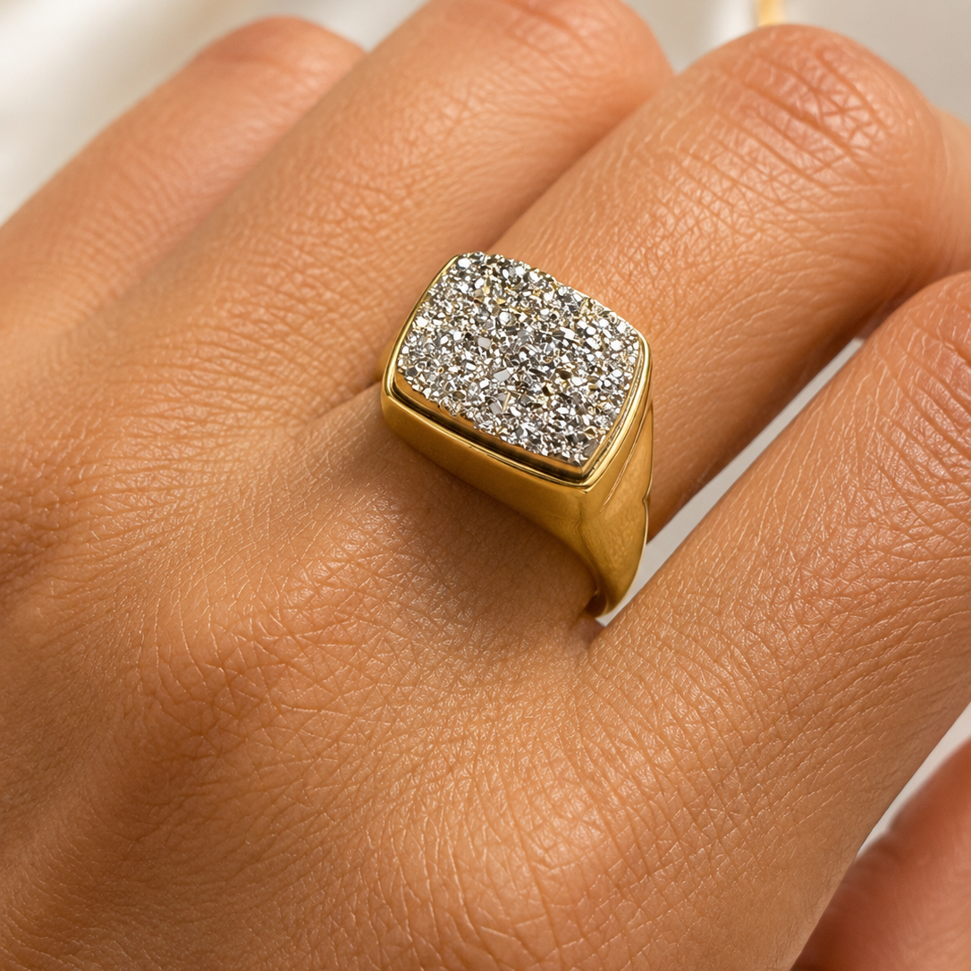 Natural Metallic Druse Sterling Silver Ring – 18K Gold Plated