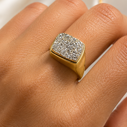 Natural Metallic Druse Sterling Silver Ring – 18K Gold Plated