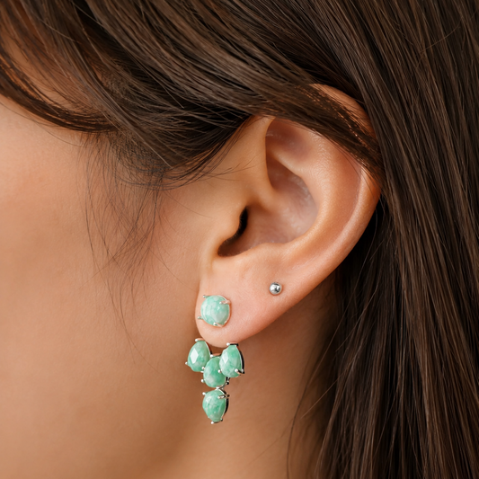 Natural Stone Ear Jacket Earrings – Silver Plated