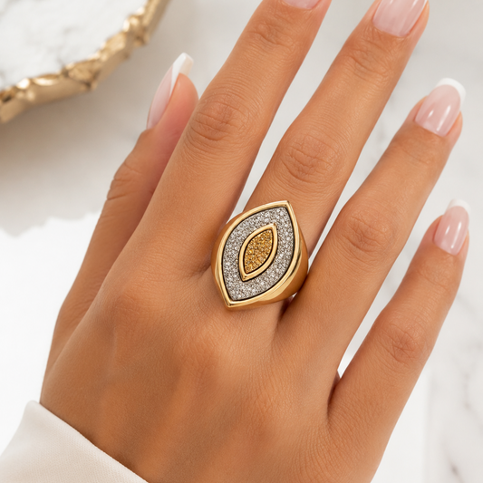 Natural Metallic & Gold Druse Ring – 18K Gold Plated