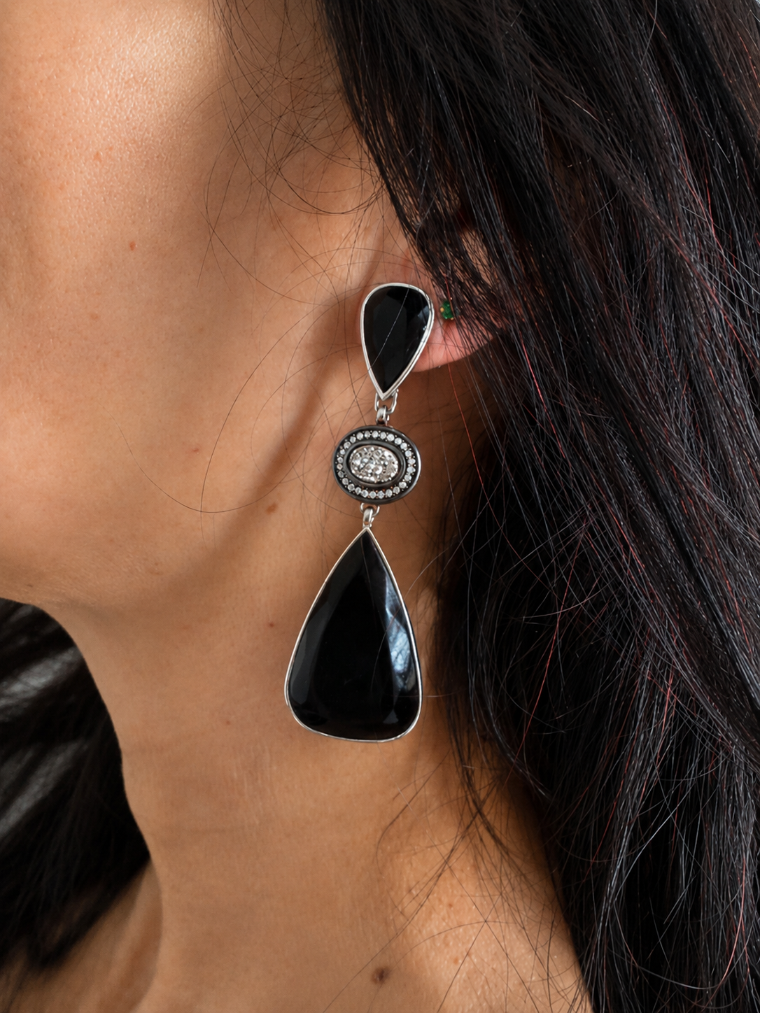 Natural Onyx Druzy Drop Earrings