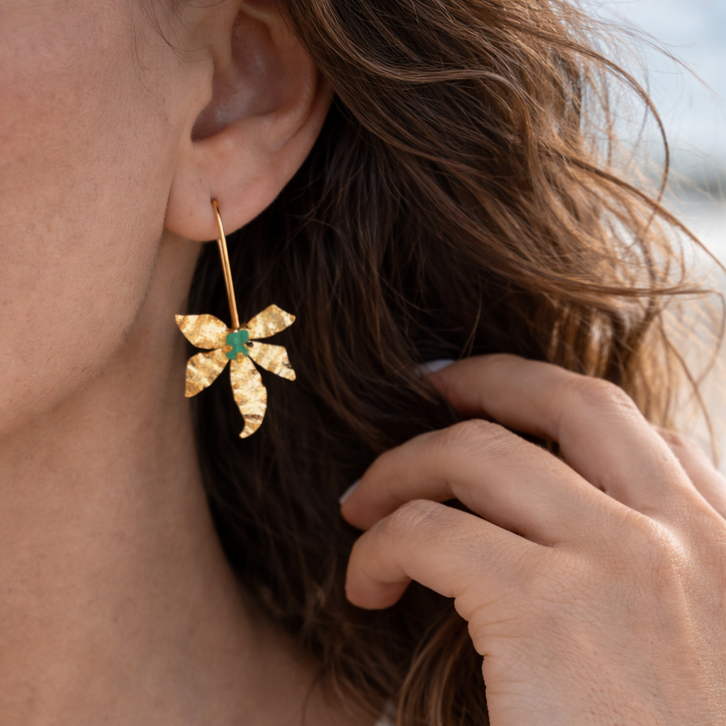 Handmade Raw Emerald Earrings in 18k Gold Plated Bronze