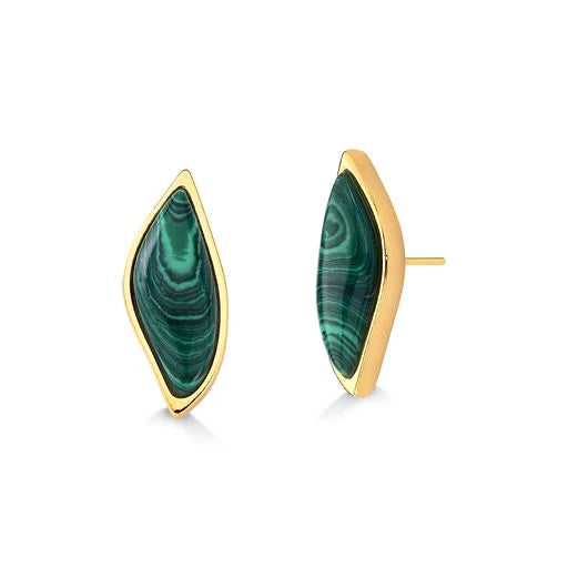 Malachite Stud Earrings – 18K Gold Plated
