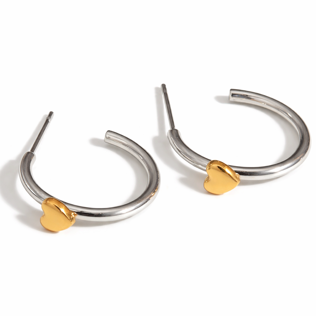 Stainless Steel Heart Accent Hoop Earrings