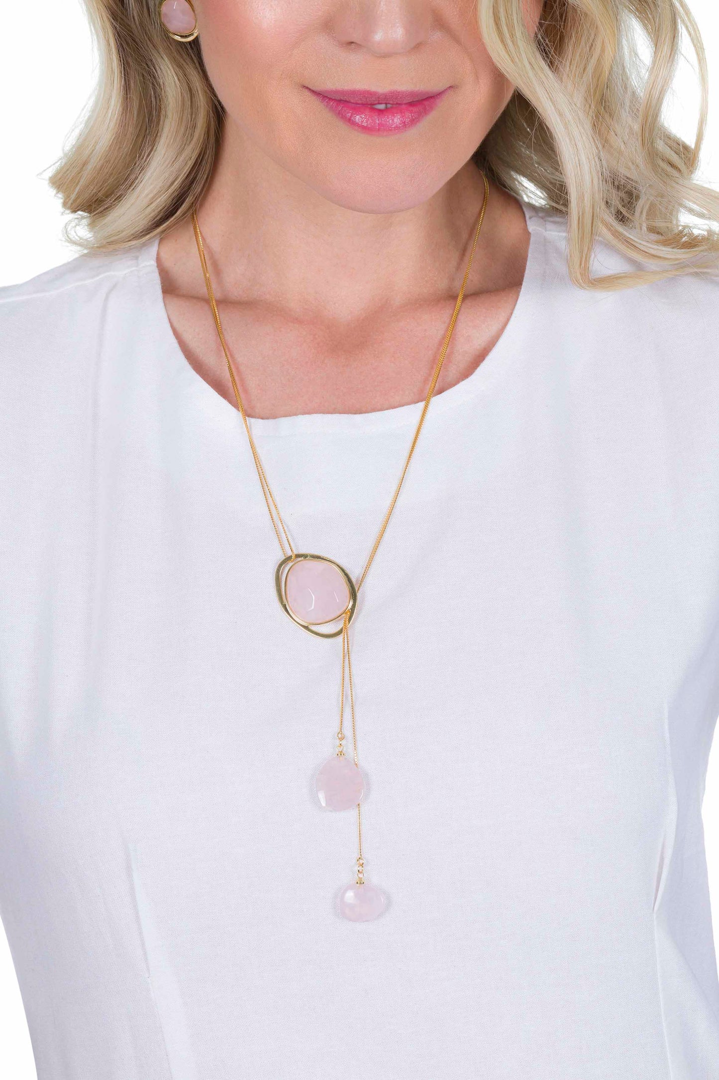 Pink Quartz Adjustable Necklace – 18K Gold Plated