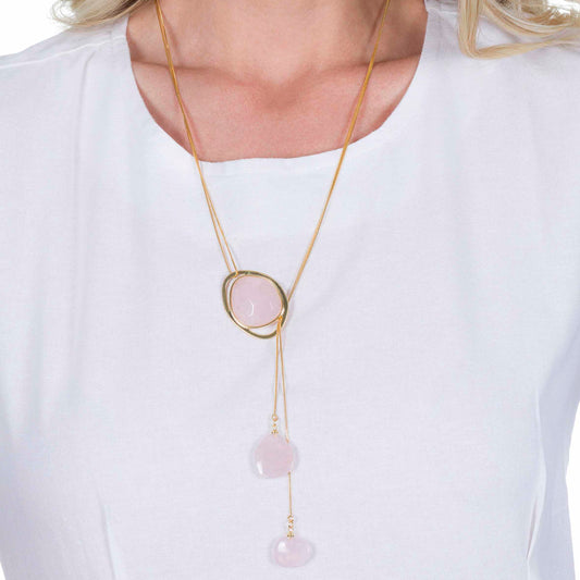 Pink Quartz Adjustable Necklace – 18K Gold Plated