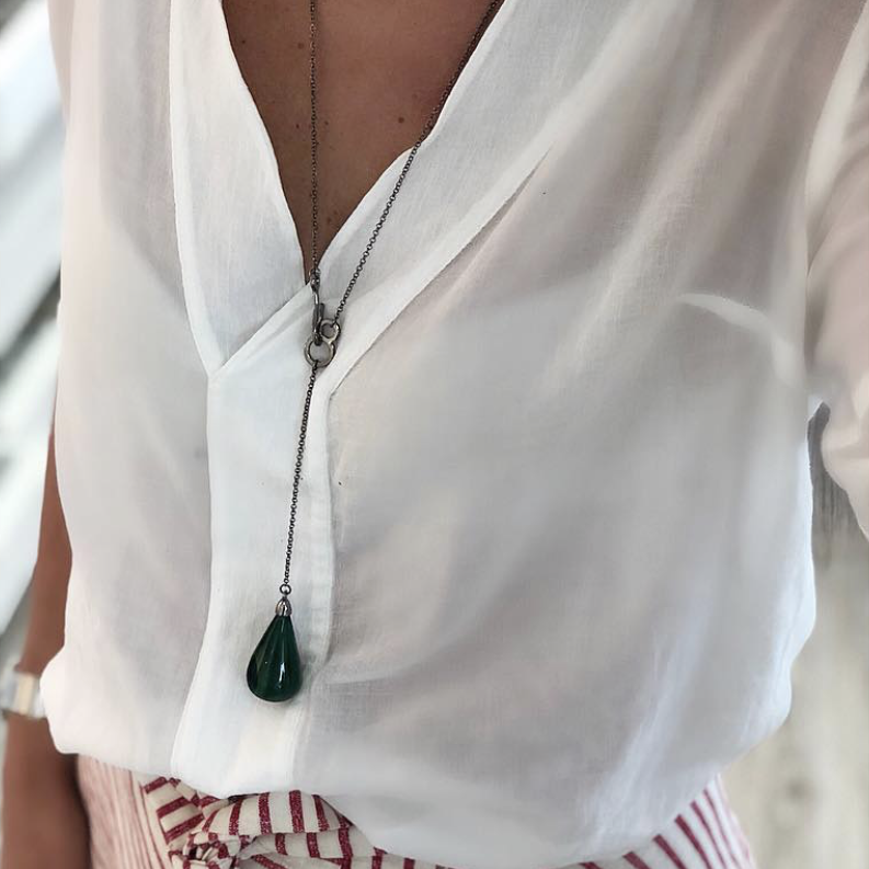 Natural Green Agate Necklace – Black Rhodium Finish