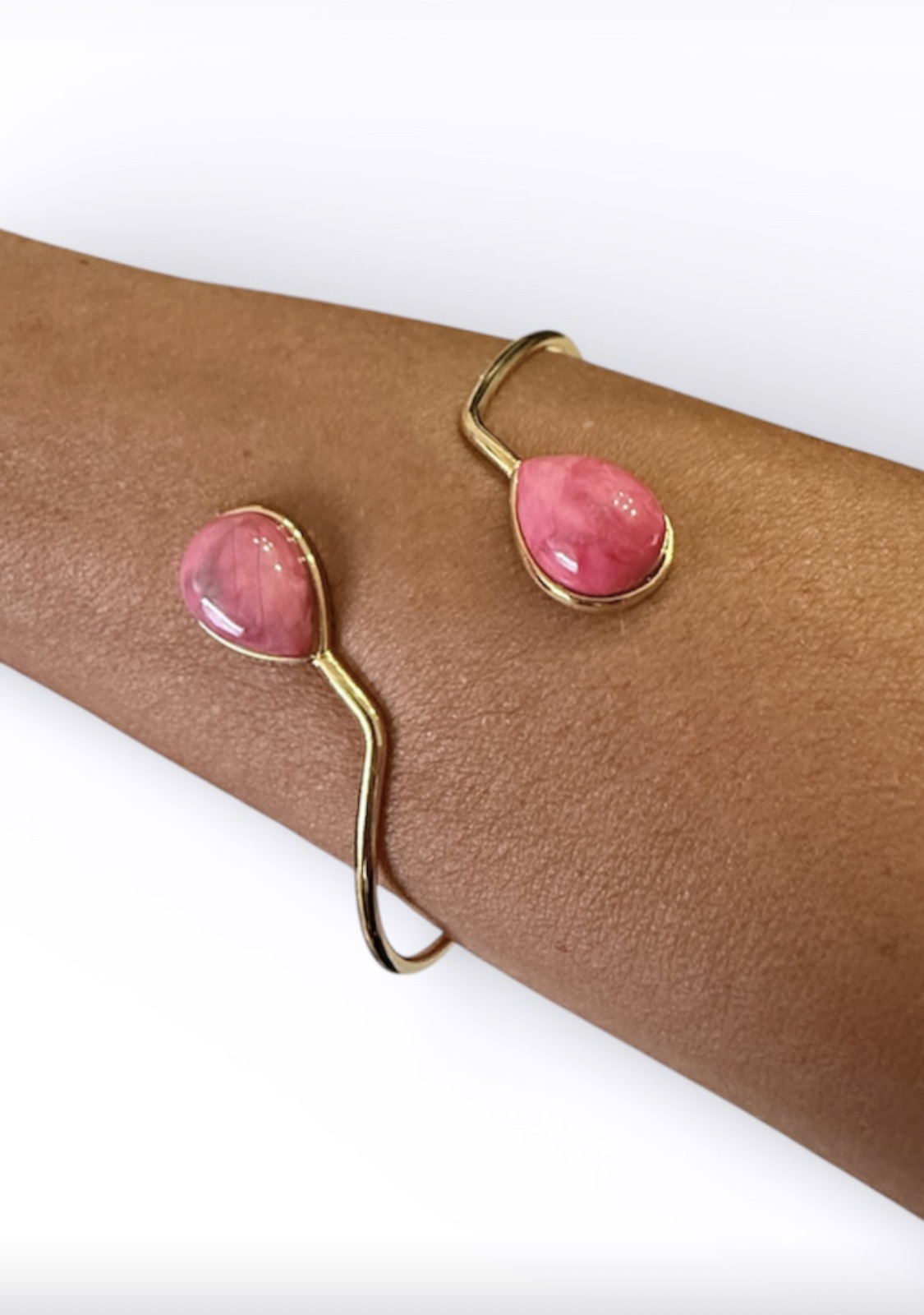 Pink Rhodochrosite Open Cuff Bracelet – 18K Gold Plated