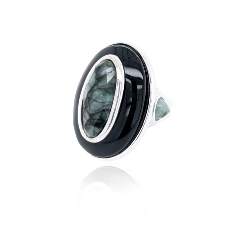 Onyx & Emerald Ring – 925 Sterling Silver
