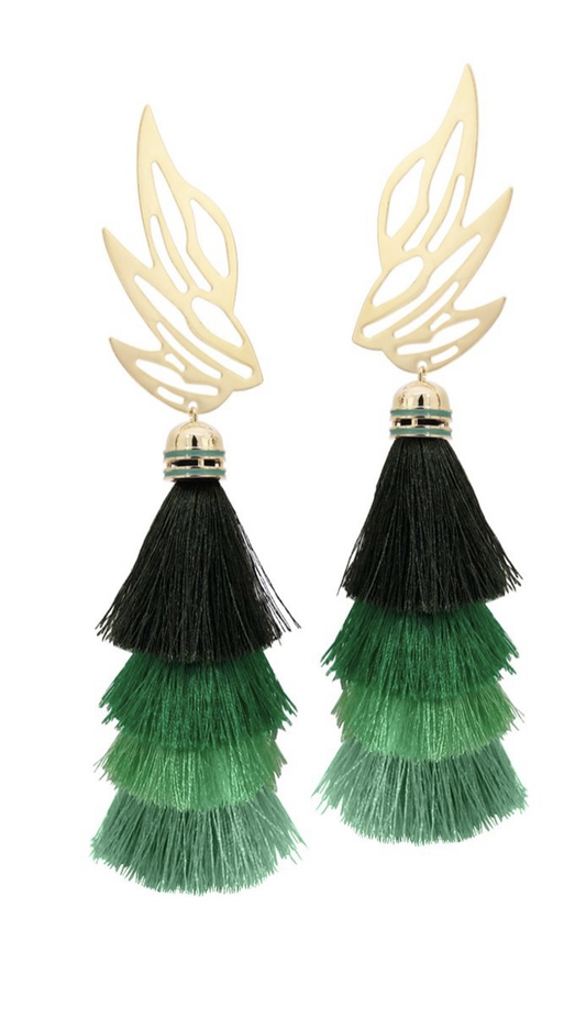 18K Gold Plated Leaf & Tassel Statement Earrings