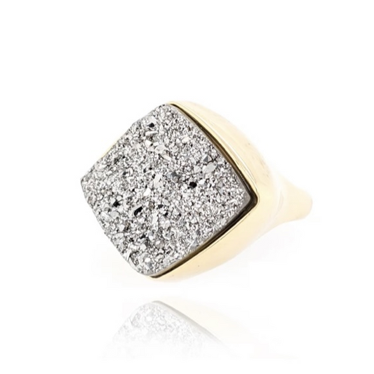Natural Metallic Druse Sterling Silver Ring – 18K Gold Plated