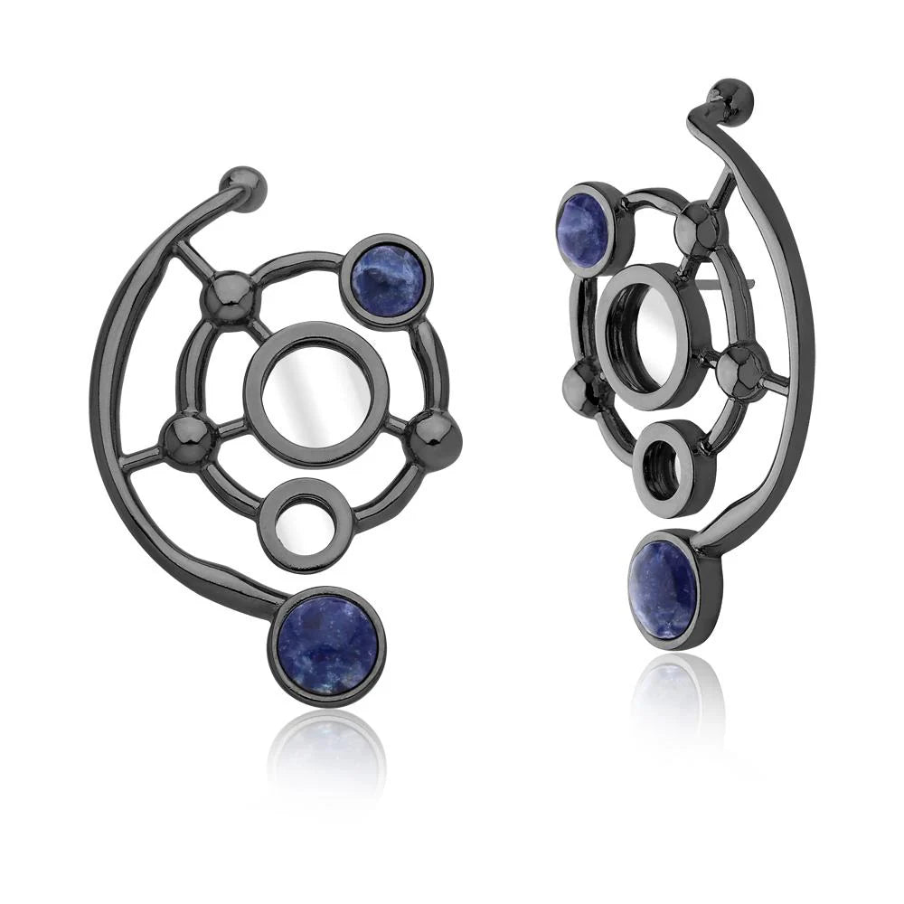 Sodalite & Mirror Statement Earrings – Black Rhodium Plated