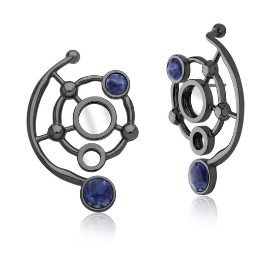 Sodalite & Mirror Statement Earrings – Black Rhodium Plated