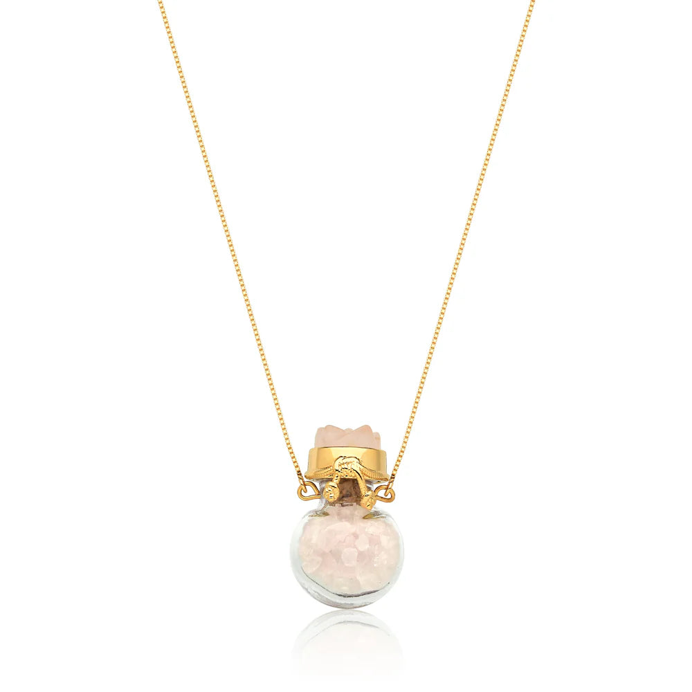 Crystal Vial Necklace – Natural Quartz Stones | 18K Gold Plated