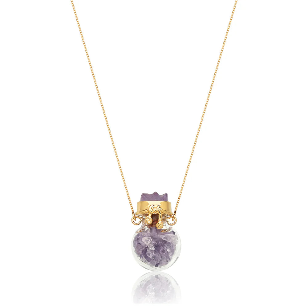 Crystal Vial Necklace – Natural Quartz Stones | 18K Gold Plated