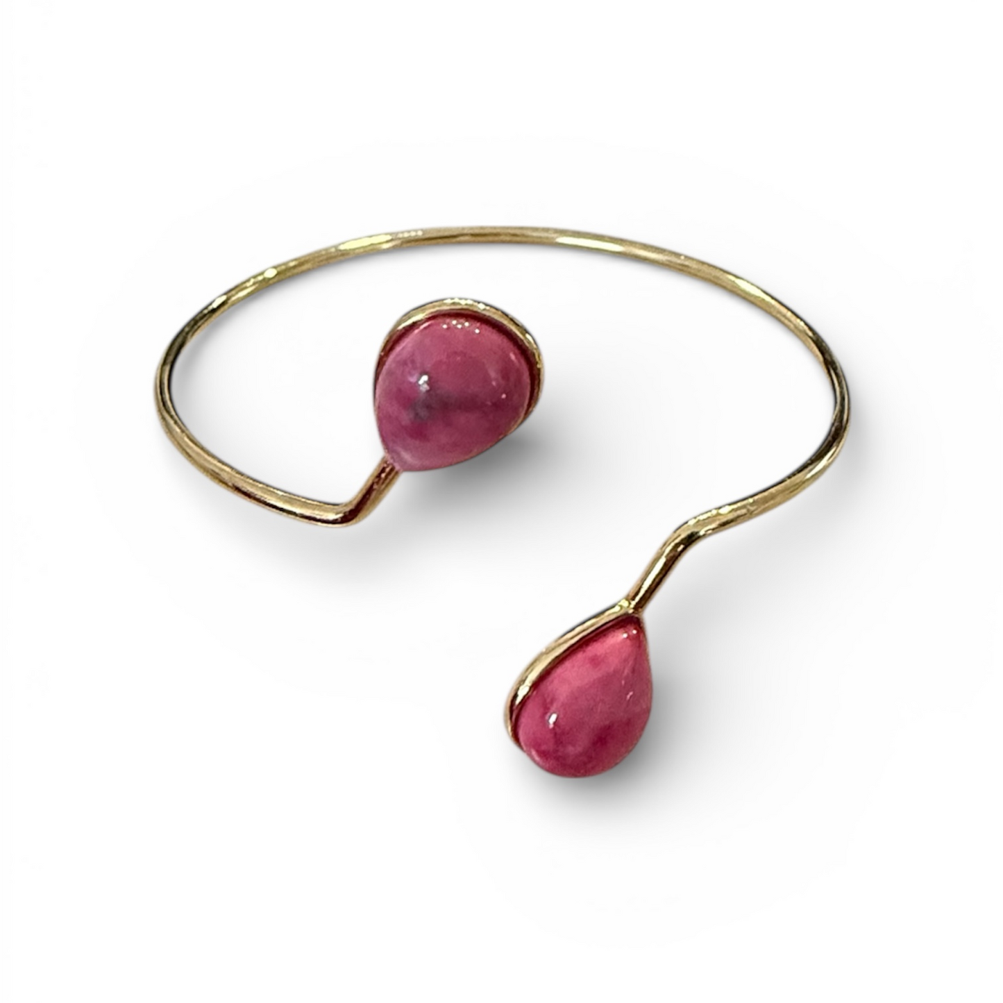 Pink Rhodochrosite Open Cuff Bracelet – 18K Gold Plated