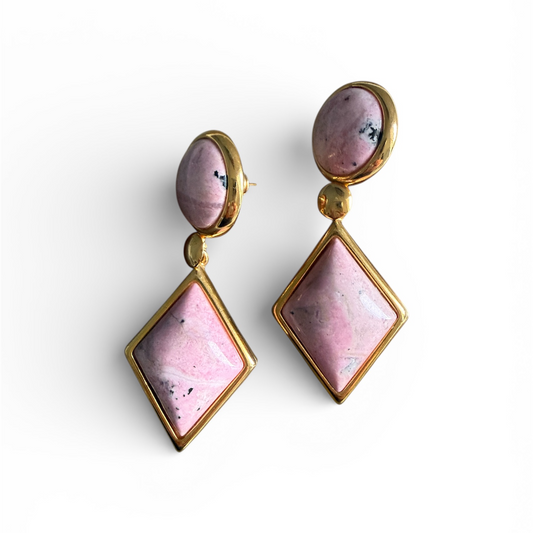 Natural Pink Rhodochrosite Earrings – 18K Gold Plated