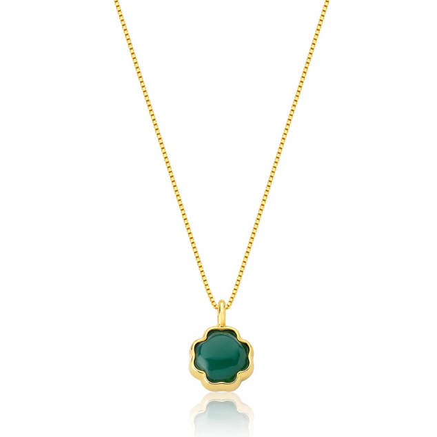 Green Agate Clover Necklace – 18K Gold Plated