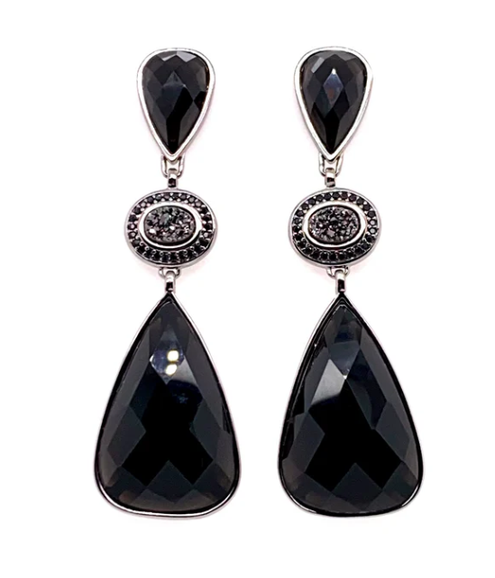 Natural Onyx Druzy Drop Earrings