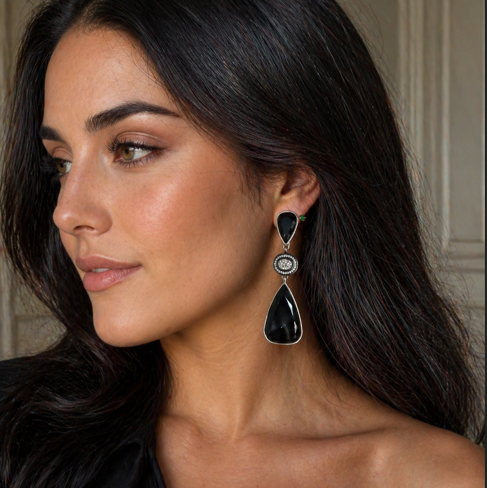 Natural Onyx Druzy Drop Earrings