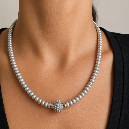 Cultured Freshwater Pearl Necklace & Earrings Set – Gray Pearls in 925 Sterling Silver