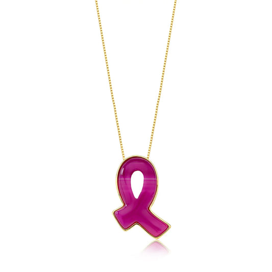 Pink Ribbon Necklace – Natural Pink Striped Agate | 18K Gold Plated