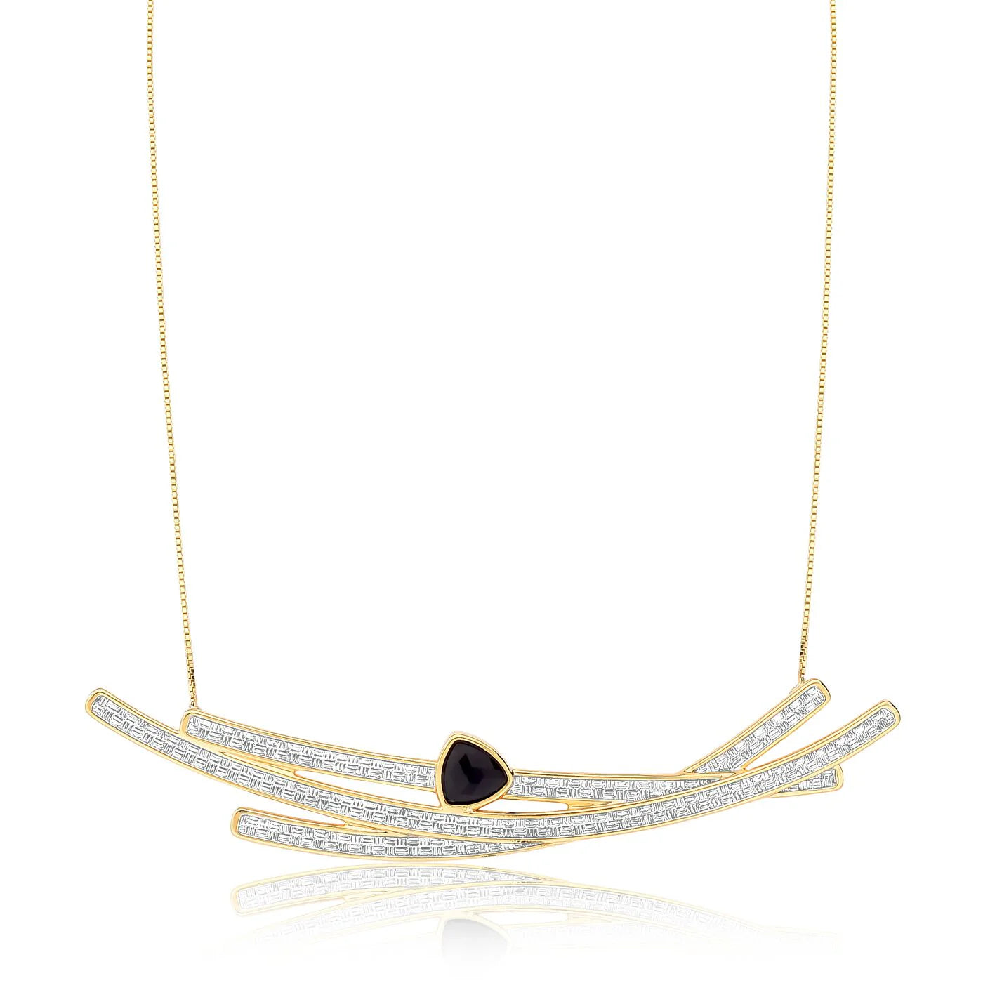 Black Obsidian Statement Necklace – 18K Gold Plated & White Rhodium