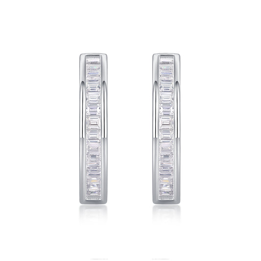 Elegant Baguette-Cut Sparkle Huggie Hoop Earrings • Handcrafted Sterling Silver Design