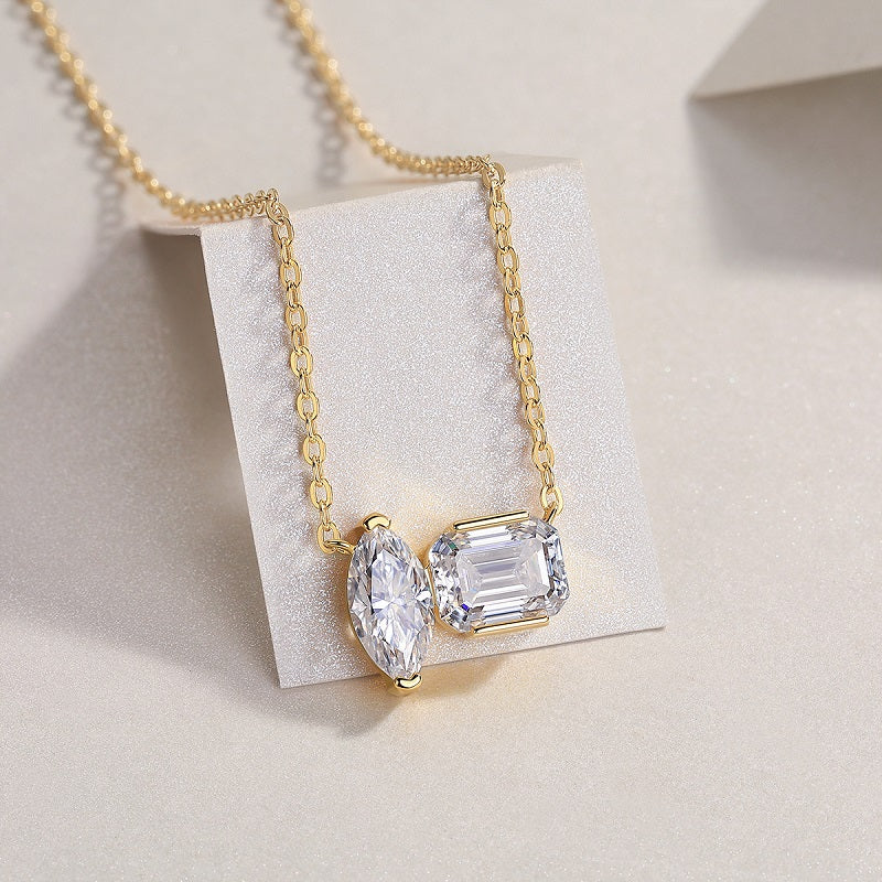Elegant Double Pendant Necklace • Handcrafted Sterling Silver with Gold-Finished Detail