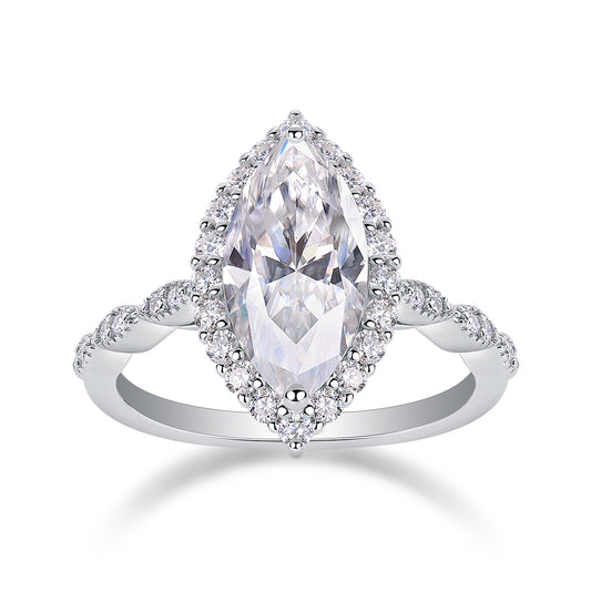 Starlight Marquise Moissanite Ring — Dazzling 925 Sterling Silver Halo Elegance
