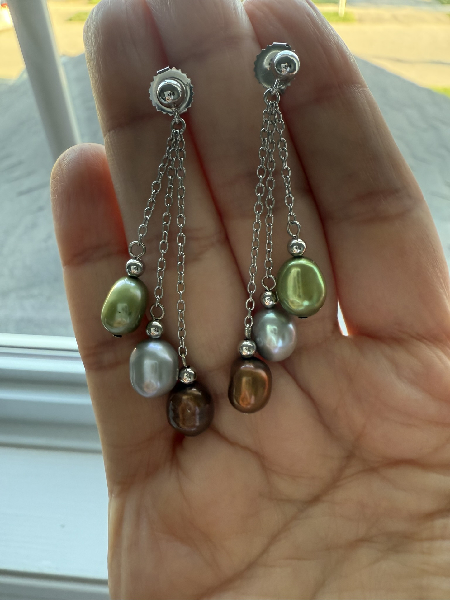 925 Sterling Silver - Freshwater Cultured Pearl Triple Drop Earrings